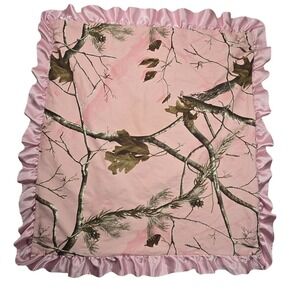 Carstens Camo Baby Blanket Satin Ruffle Trim 30x30 Soft Fleece Realtree Pink